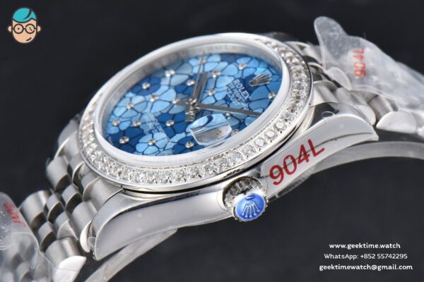 DateJust 31MM 904L GMF Diamond Bezel Blue Flowers Dial Jubilee Bracelet A2824 - Image 11