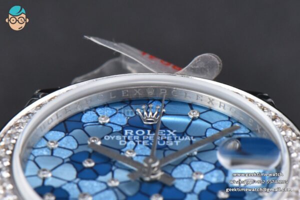 DateJust 31MM 904L GMF Diamond Bezel Blue Flowers Dial Jubilee Bracelet A2824 - Image 13