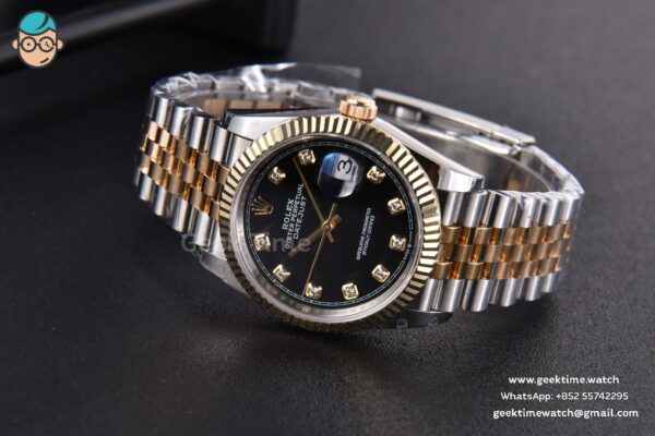 DateJust 36MM 904L YG/SS GMF Fluted Bezel Black Dial Diamond Marker Jubilee Bracelet VR3235 - Image 14