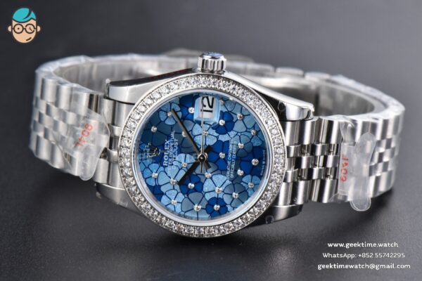 DateJust 31MM 904L GMF Diamond Bezel Blue Flowers Dial Jubilee Bracelet A2824 - Image 15