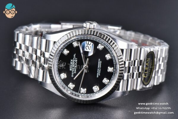 DateJust 36MM 126234 Clean CF Black Dial Diamond Marker Jubilee Bracelet VR3235 - Image 15