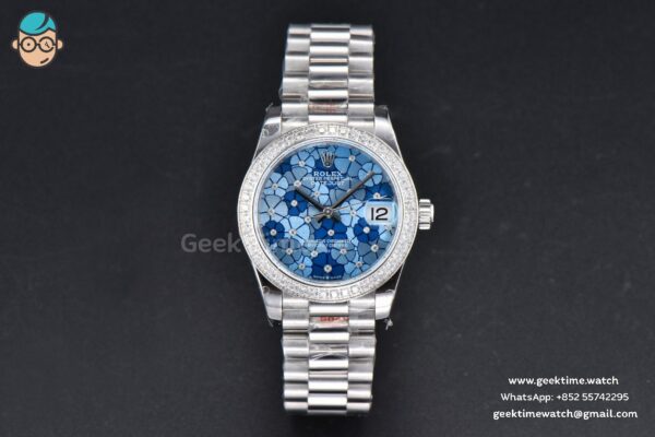 DateJust 31MM 904L GMF Diamond Bezel Blue Flowers Dial President Bracelet A2824 - Image 2