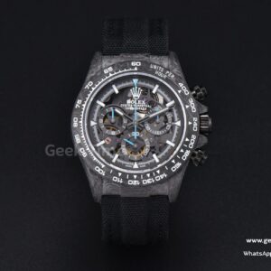 Daytona Montoya Carbon Fiber 40mm DIWF Skeleton Dial Blue Hand Black Nylon Strap 4130