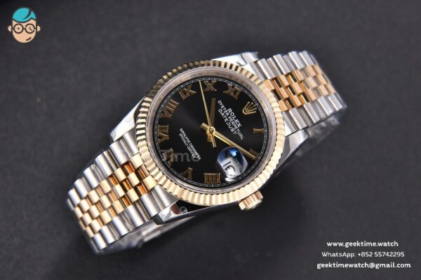 DateJust 36MM 904L YG/SS GMF Fluted Bezel Black Dial Roma Marker Jubilee Bracelet VR3235 - Image 4