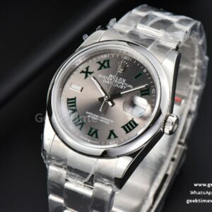 DateJust 36MM BPF Smooth Wimbledon Gray Dial Green Roma Marker Oyster Bracelet A2824