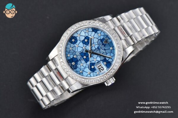 DateJust 31MM 904L GMF Diamond Bezel Blue Flowers Dial President Bracelet A2824 - Image 4