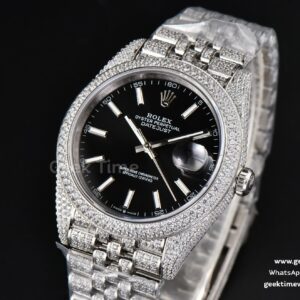 Datejust 41MM Full Diamond GMF Black Dial Jubilee Bracelet A2824