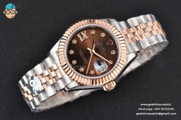 DateJust 28MM Ladies WF RG/SS Brown Dial Diamond Roma Marker Jubilee Bracelet A2236 - Image 4