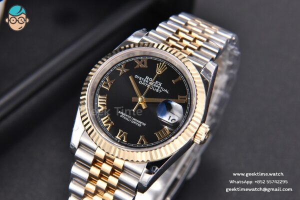 DateJust 36MM 904L YG/SS GMF Fluted Bezel Black Dial Roma Marker Jubilee Bracelet VR3235