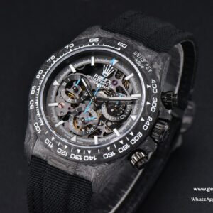 Daytona Montoya Carbon Fiber 40mm DIWF Skeleton Dial Blue Hand Black Nylon Strap 4130