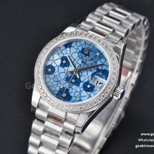 DateJust 31MM 904L GMF Diamond Bezel Blue Flowers Dial President Bracelet A2824