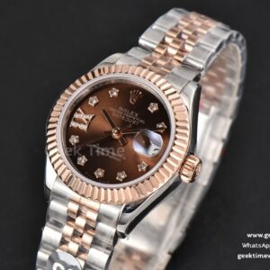 DateJust 28MM Ladies WF RG/SS Brown Dial Diamond Roma Marker Jubilee Bracelet A2236