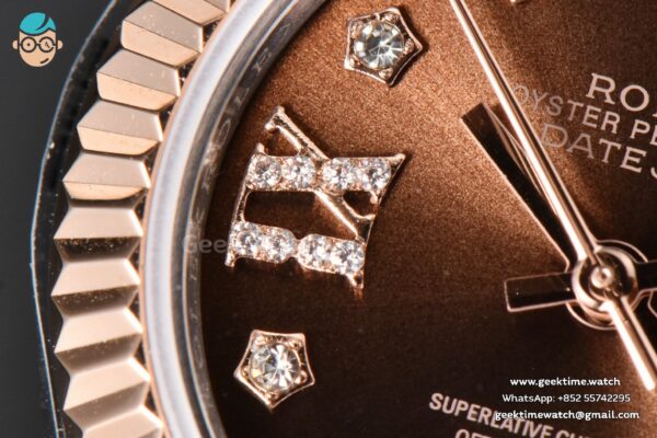 DateJust 28MM Ladies WF RG/SS Brown Dial Diamond Roma Marker Jubilee Bracelet A2236 - Image 8