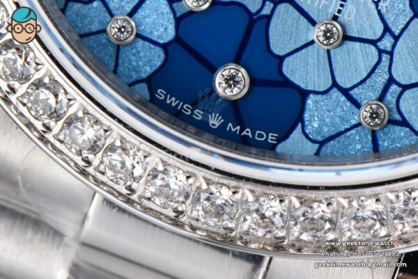 DateJust 31MM 904L GMF Diamond Bezel Blue Flowers Dial President Bracelet A2824 - Image 8