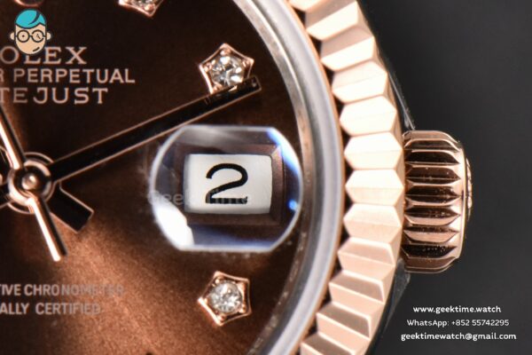 DateJust 28MM Ladies WF RG/SS Brown Dial Diamond Roma Marker Jubilee Bracelet A2236 - Image 9