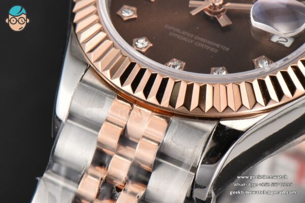 DateJust 28MM Ladies WF RG/SS Brown Dial Diamond Roma Marker Jubilee Bracelet A2236 - Image 10