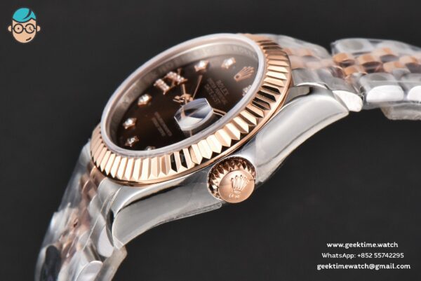 DateJust 28MM Ladies WF RG/SS Brown Dial Diamond Roma Marker Jubilee Bracelet A2236 - Image 11