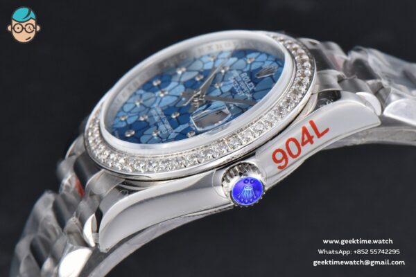 DateJust 31MM 904L GMF Diamond Bezel Blue Flowers Dial President Bracelet A2824 - Image 11
