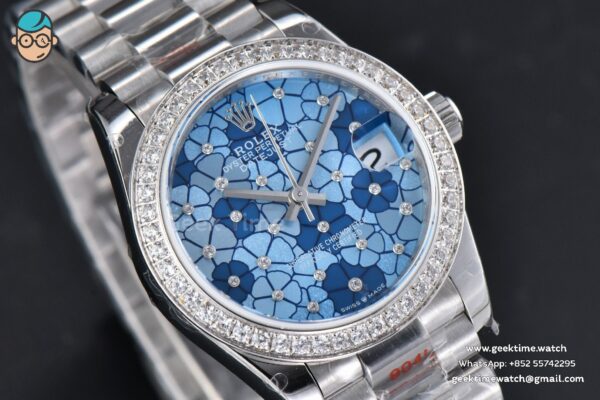 DateJust 31MM 904L GMF Diamond Bezel Blue Flowers Dial President Bracelet A2824 - Image 12