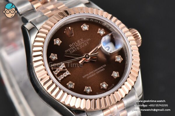 DateJust 28MM Ladies WF RG/SS Brown Dial Diamond Roma Marker Jubilee Bracelet A2236 - Image 12