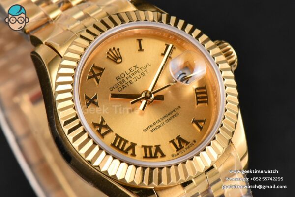 DateJust 28MM Ladies WF YG Gold Dial Roma Marker Jubilee Bracelet A2236 - Image 12
