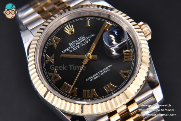 DateJust 36MM 904L YG/SS GMF Fluted Bezel Black Dial Roma Marker Jubilee Bracelet VR3235 - Image 13