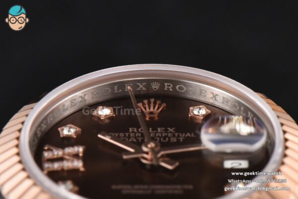 DateJust 28MM Ladies WF RG/SS Brown Dial Diamond Roma Marker Jubilee Bracelet A2236 - Image 13