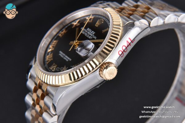 DateJust 36MM 904L YG/SS GMF Fluted Bezel Black Dial Roma Marker Jubilee Bracelet VR3235 - Image 14