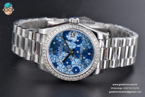DateJust 31MM 904L GMF Diamond Bezel Blue Flowers Dial President Bracelet A2824 - Image 15