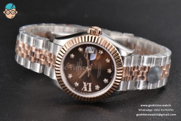DateJust 28MM Ladies WF RG/SS Brown Dial Diamond Roma Marker Jubilee Bracelet A2236 - Image 15