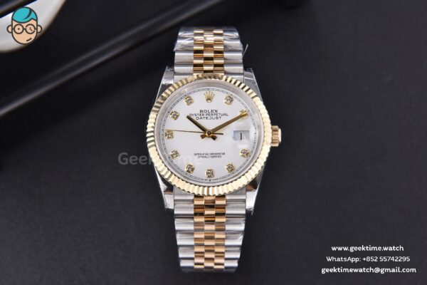 DateJust 36MM 904L YG/SS GMF Fluted Bezel White Dial Roma Marker Jubilee Bracelet VR3235 - Image 2