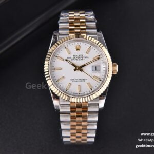 DateJust 36mm 904L YG/SS GMF geriffelte Lünette weißes Zifferblatt Leuchtindizes Jubilee-Armband VR3235
