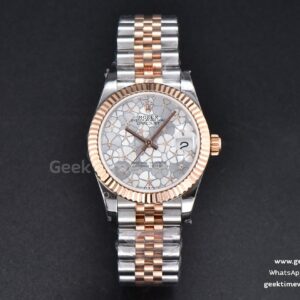 DateJust 31mm 904L RG/SS GMF lunette cannelée cadran fleurs argentées bracelet Jubilee A2824
