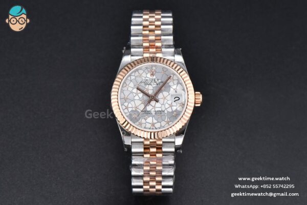 DateJust 31MM 904L RG/SS GMF Fluted Bezel Silver Flowers Dial Jubilee Bracelet A2824 - Image 2