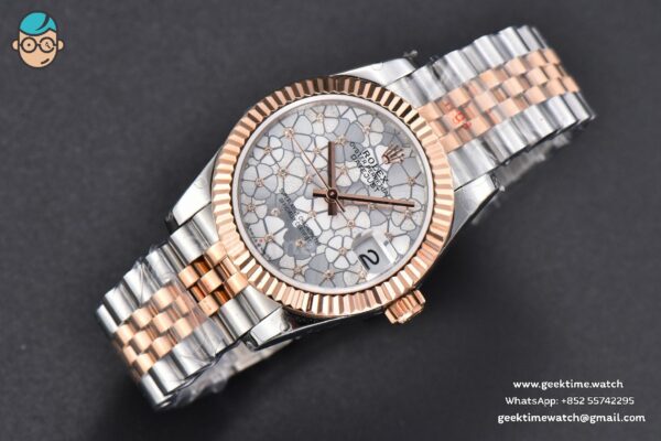 DateJust 31MM 904L RG/SS GMF Fluted Bezel Silver Flowers Dial Jubilee Bracelet A2824 - Image 4