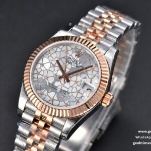DateJust 31MM 904L RG/SS GMF Fluted Bezel Silver Flowers Dial Jubilee Bracelet A2824