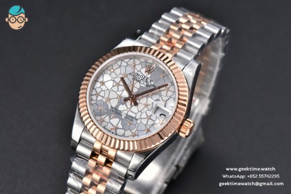 DateJust 31MM 904L RG/SS GMF Fluted Bezel Silver Flowers Dial Jubilee Bracelet A2824