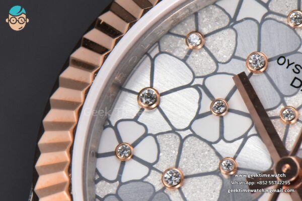 DateJust 31MM 904L RG/SS GMF Fluted Bezel Silver Flowers Dial Jubilee Bracelet A2824 - Image 5