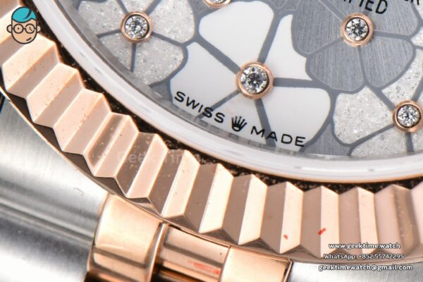 DateJust 31MM 904L RG/SS GMF Fluted Bezel Silver Flowers Dial Jubilee Bracelet A2824 - Image 7