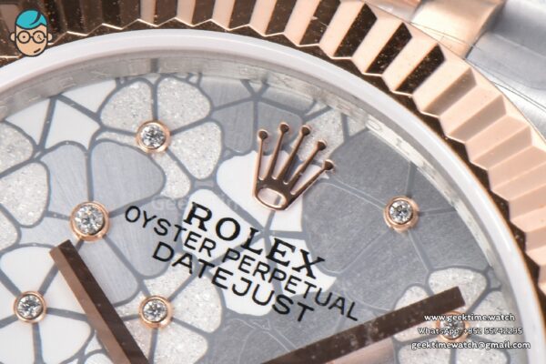 DateJust 31MM 904L RG/SS GMF Fluted Bezel Silver Flowers Dial Jubilee Bracelet A2824 - Image 9