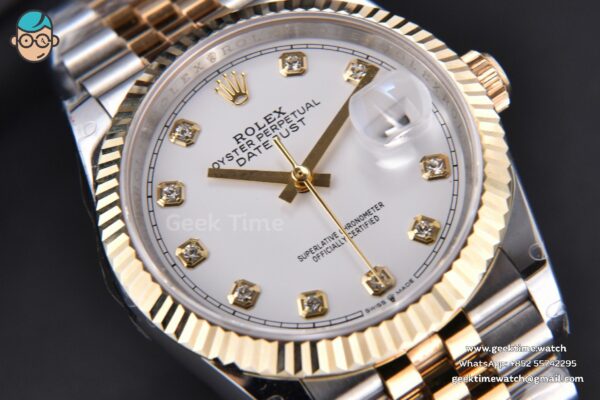 DateJust 36MM 904L YG/SS GMF Fluted Bezel White Dial Roma Marker Jubilee Bracelet VR3235 - Image 10
