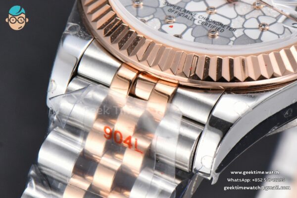 DateJust 31MM 904L RG/SS GMF Fluted Bezel Silver Flowers Dial Jubilee Bracelet A2824 - Image 10