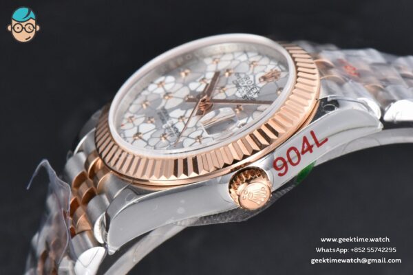 DateJust 31MM 904L RG/SS GMF Fluted Bezel Silver Flowers Dial Jubilee Bracelet A2824 - Image 11