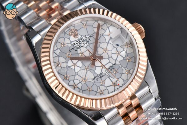 DateJust 31MM 904L RG/SS GMF Fluted Bezel Silver Flowers Dial Jubilee Bracelet A2824 - Image 12