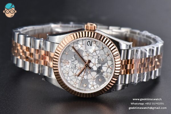DateJust 31MM 904L RG/SS GMF Fluted Bezel Silver Flowers Dial Jubilee Bracelet A2824 - Image 15
