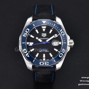 Aquaracer Caliber 5 43mm OF Black Dial Blue Hand Black Nylon Strap SW200