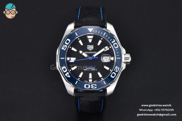 Aquaracer Caliber 5 43mm OF Black Dial Blue Hand Black Nylon Strap SW200 - Image 2