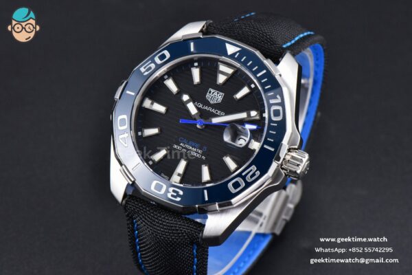 Aquaracer Caliber 5 43mm OF Black Dial Blue Hand Black Nylon Strap SW200