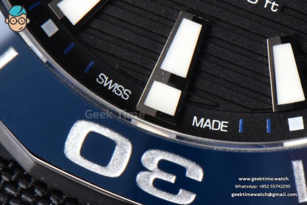 Aquaracer Caliber 5 43mm OF Black Dial Blue Hand Black Nylon Strap SW200 - Image 5