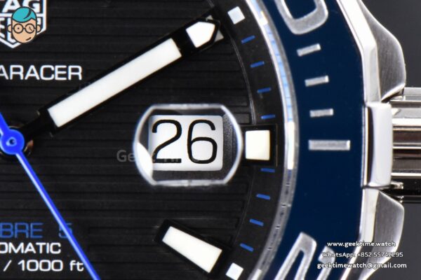 Aquaracer Caliber 5 43mm OF Black Dial Blue Hand Black Nylon Strap SW200 - Image 6